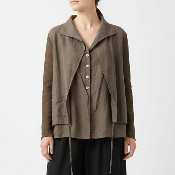 Crea Concept Linen Brown Button Front Layered Jacket Top 12 - Picture 1 of 9